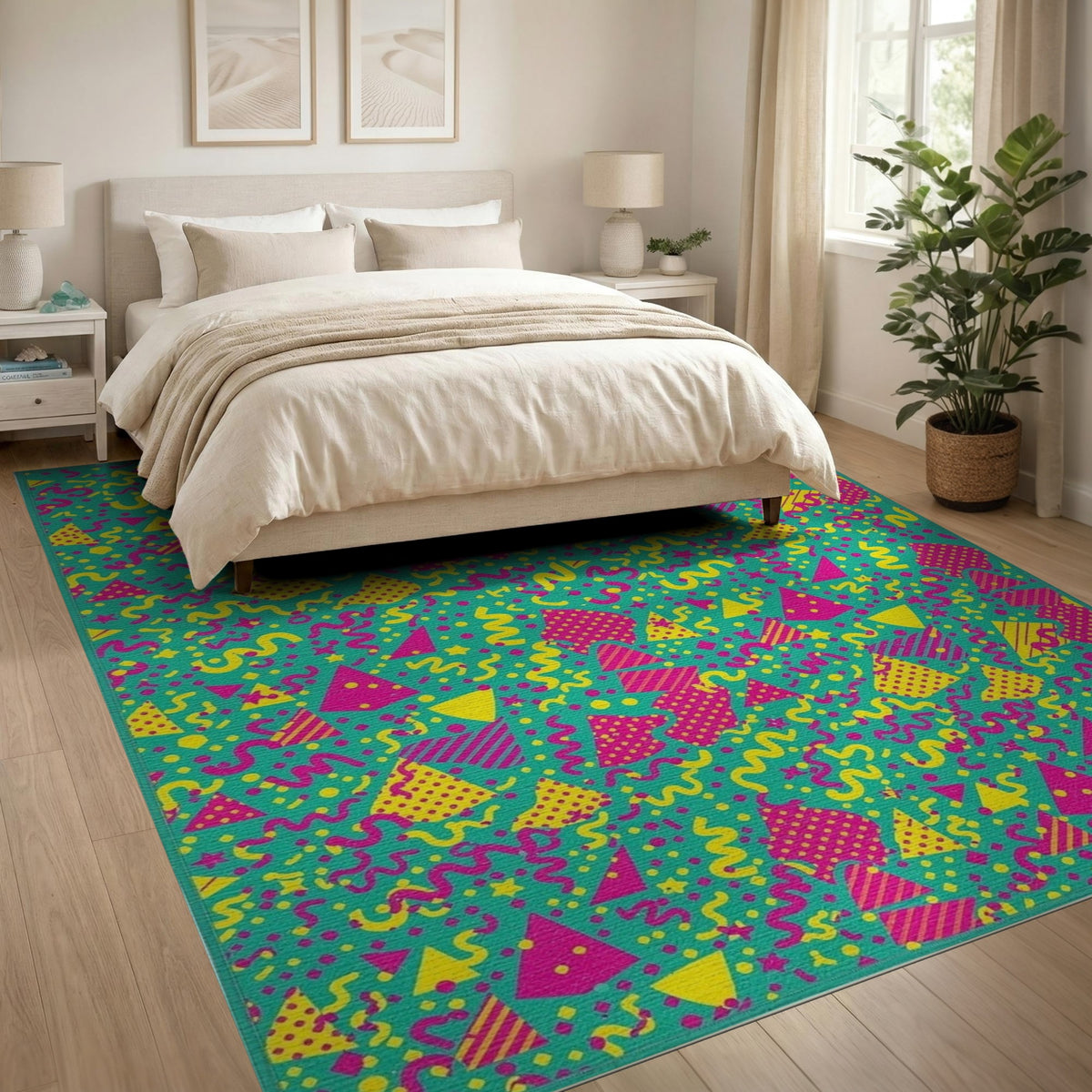 Vibrant Teal Confetti Kids Area Rug