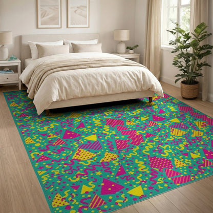 Vibrant Teal Confetti Kids Area Rug