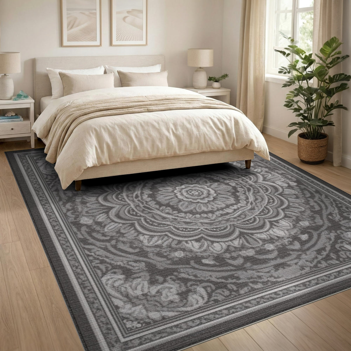Black White Traditional Persian Area Rug