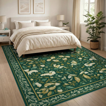 Green Floral Vintage Wildlife Area Rug