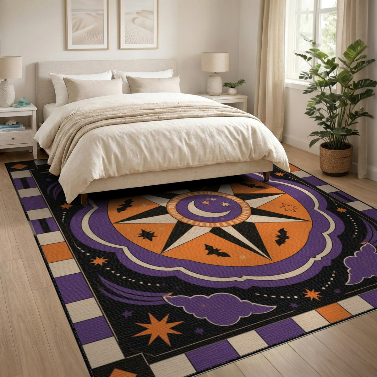 Purple Celestial Star Halloween Area Rug