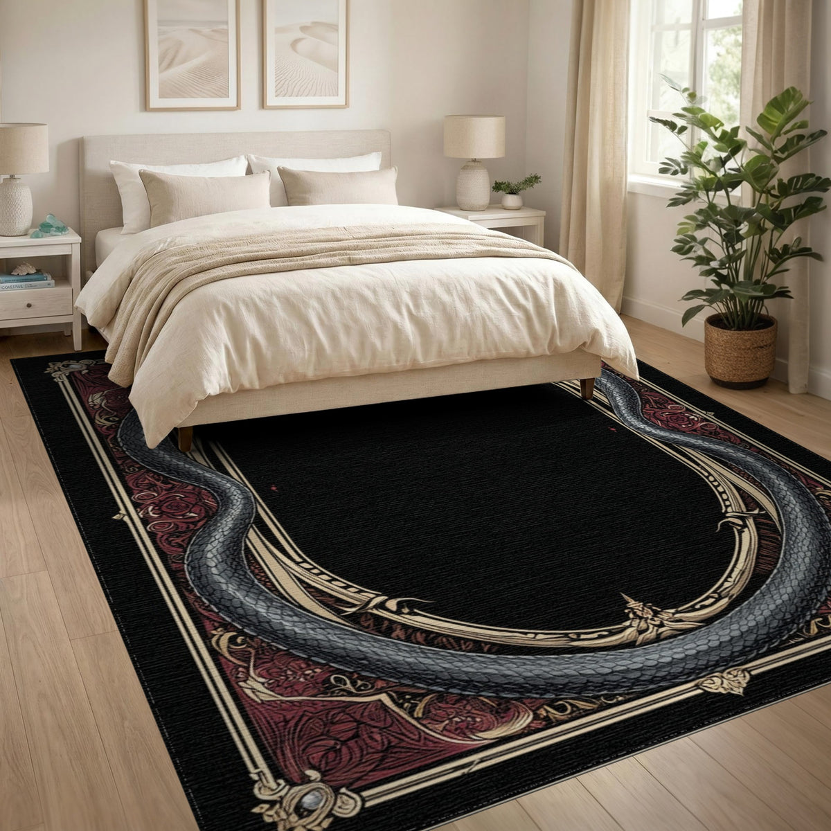 Grey Serpent Ornate Frame Area Rug