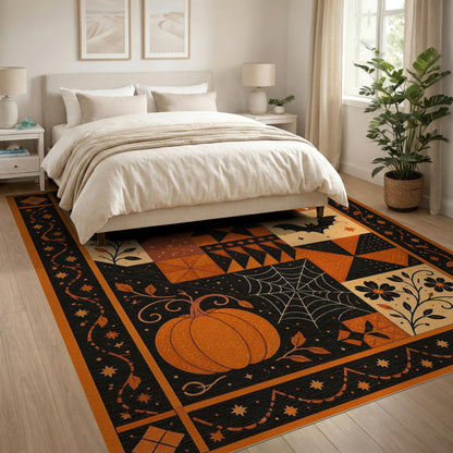 ODIKA Orange Pumpkin Bat Patchwork Area Rug