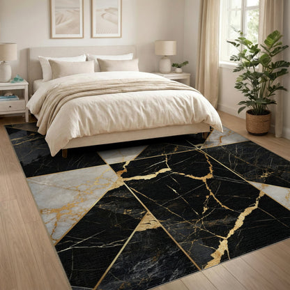 Black Gold Geometric Marble Area Rug