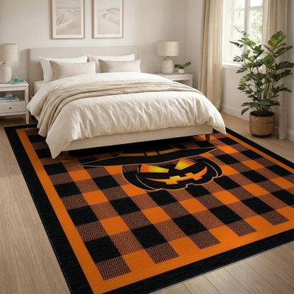Orange Buffalo Check Pumpkin Witch Hat Area Rug