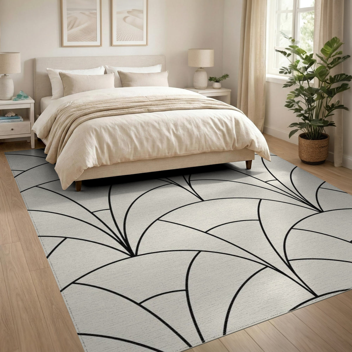Black and White Geometric Modern Black Geometric Arch Area Rug