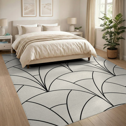 Black and White Geometric Modern Black Geometric Arch Area Rug