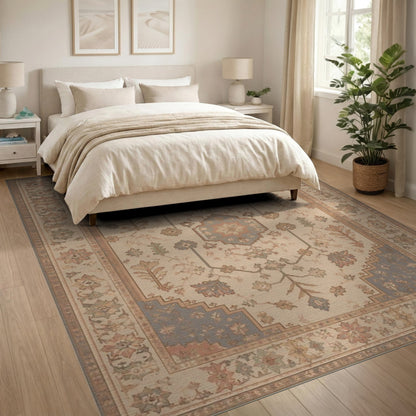Beige Traditional Persian Floral Medallion Area Rug