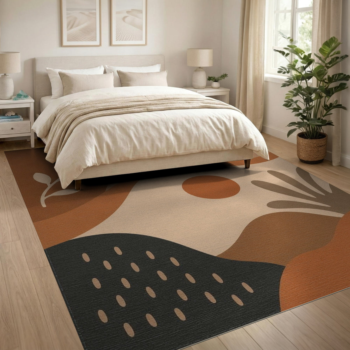 Earthy Brown Abstract Botanical Area Rug