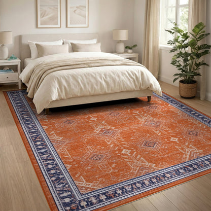 Orange Geometric Tribal Area Rug