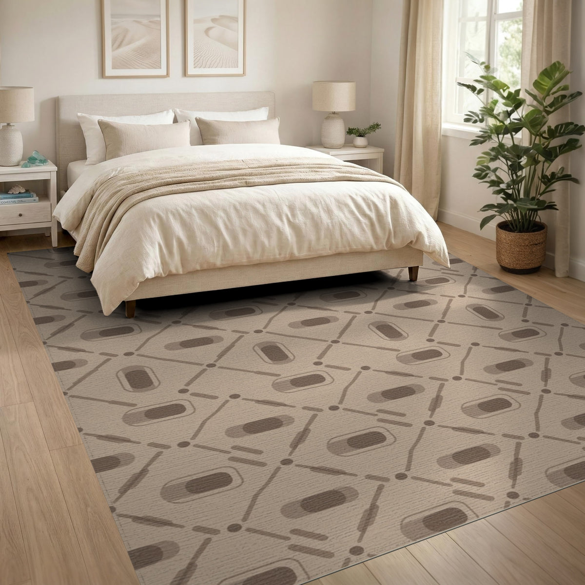Beige Geometric Lattice Area Rug