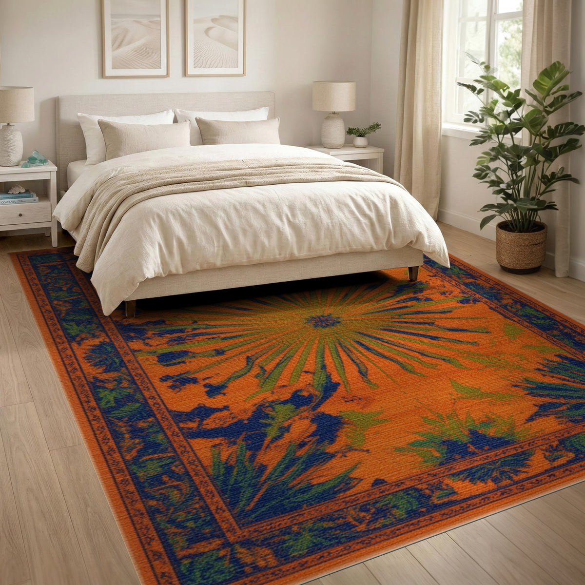Orange Sunburst Palm Area Rug