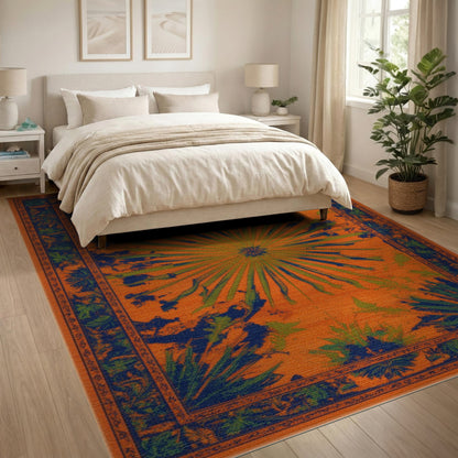 Orange Sunburst Palm Area Rug