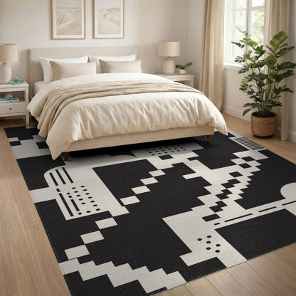 Black White Geometric Pixel Area Rug