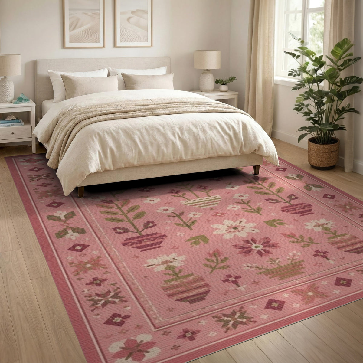Pink Floral Vintage Area Rug