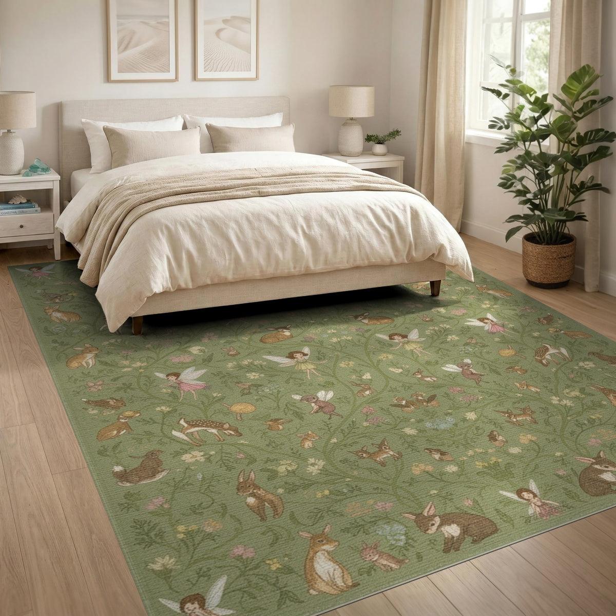 Green Fairy Forest Kids Washable Area Rug