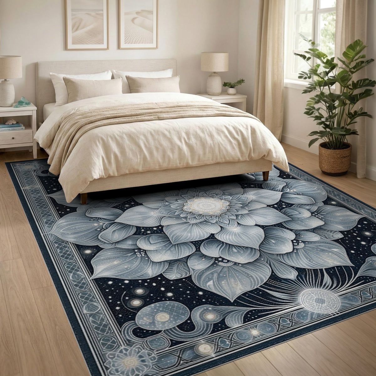 Blue Lotus Mandala Area Rug