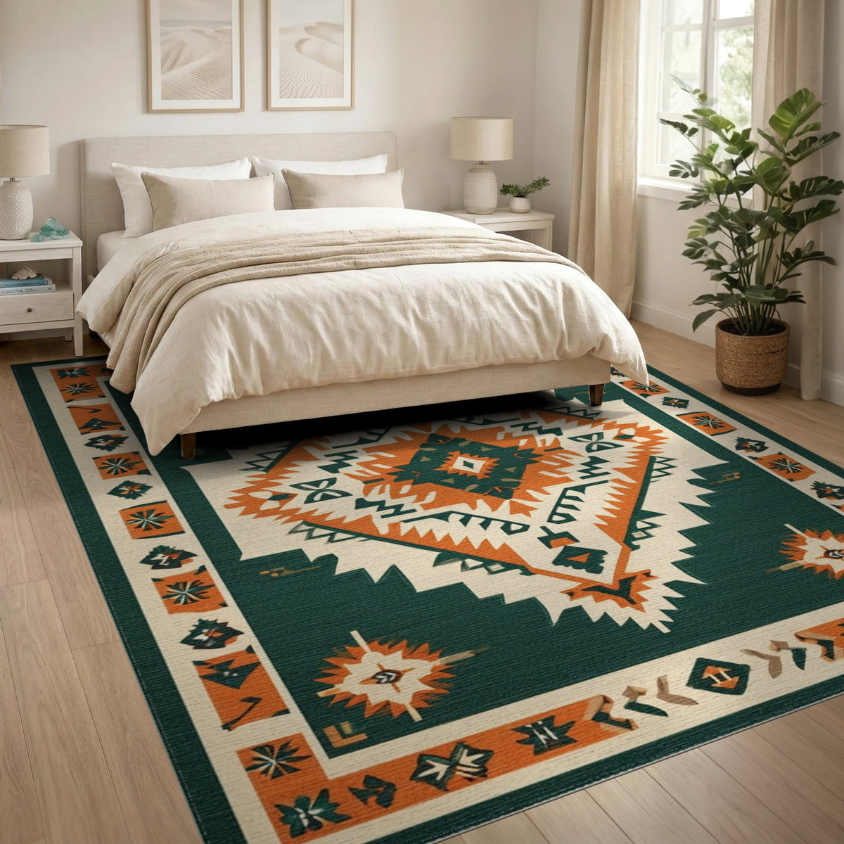 Geometric Blue and Teal Southwestern Geometric Area Rug