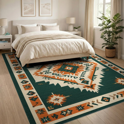 Geometric Blue and Teal Southwestern Geometric Area Rug