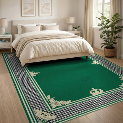 Green Ornate Border Traditional Area Rug