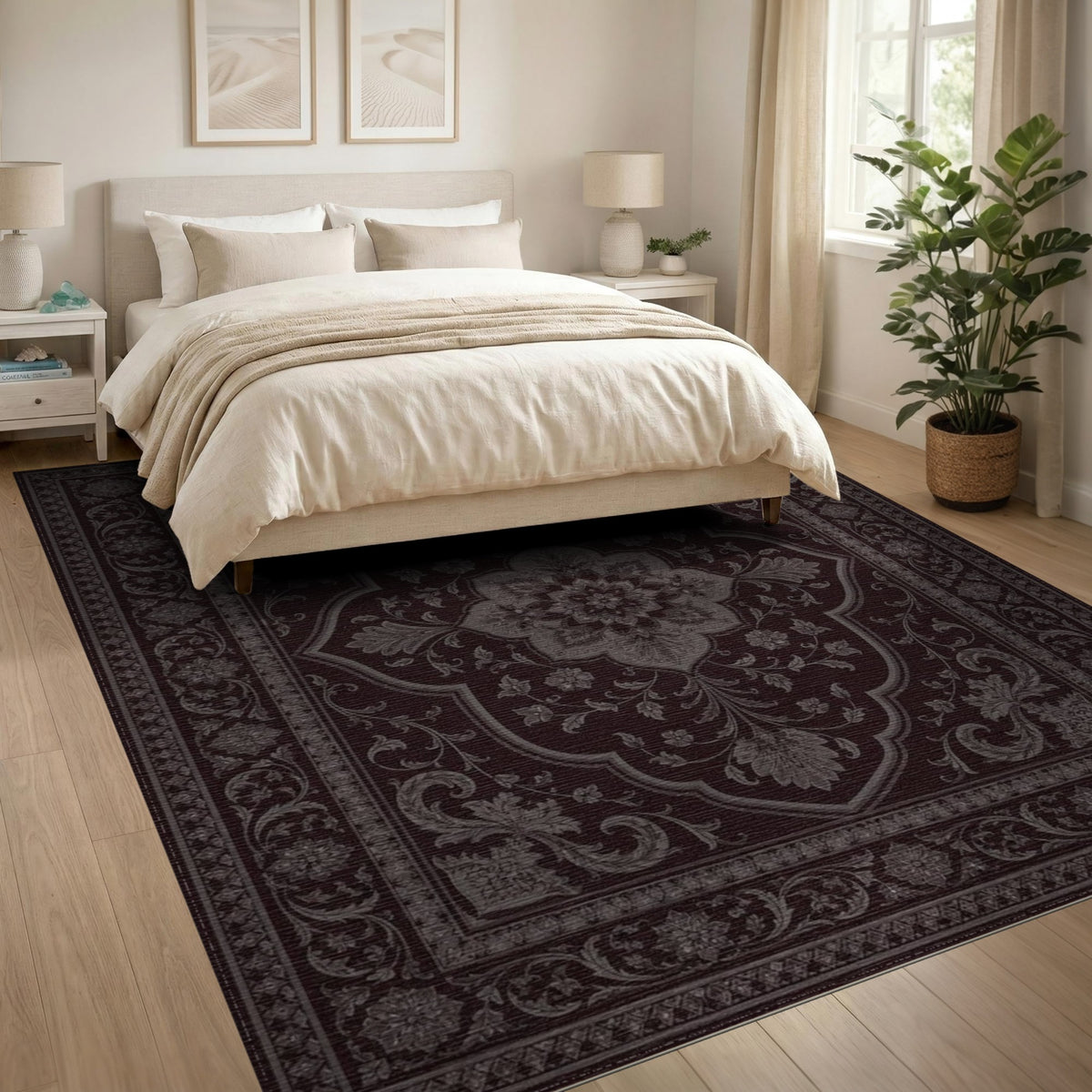 Red Deep Red Persian Floral Medallion Area Rug