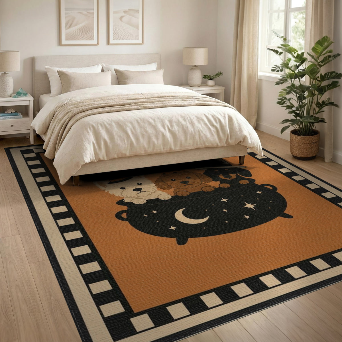 Dogs in Witch Hats Cauldron Halloween Area Rug