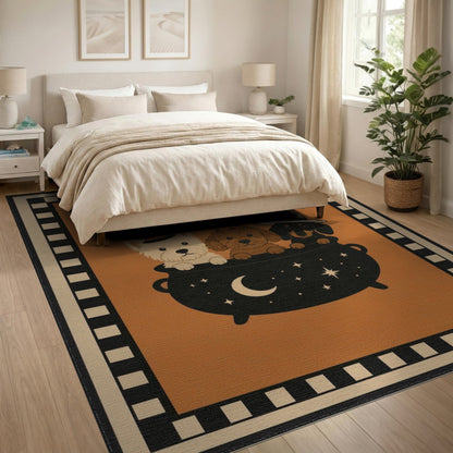 Dogs in Witch Hats Cauldron Halloween Area Rug