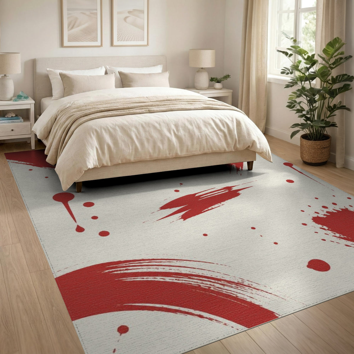 Abstract Area Red Abstract Brushstroke Area Rug