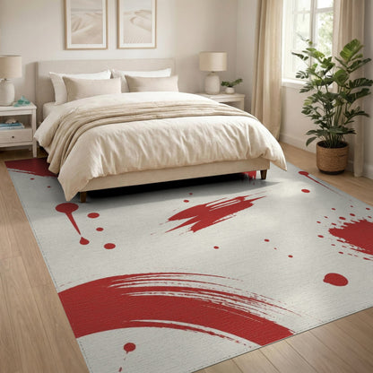 Abstract Area Red Abstract Brushstroke Area Rug