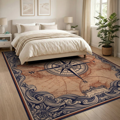 Vintage Compass Map Area Rug