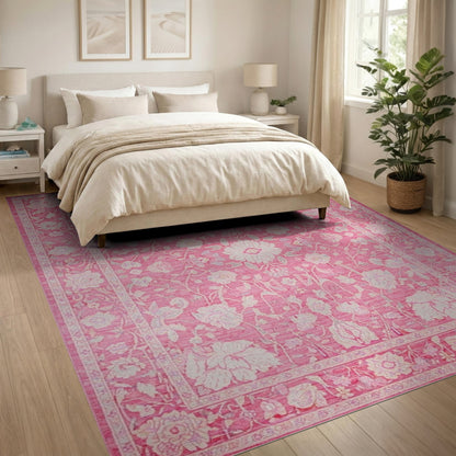 Pink Floral Vintage Area Rug