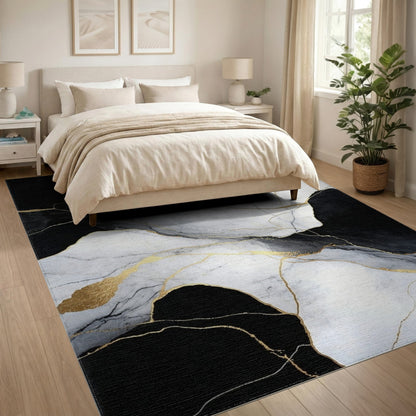 Abstract Area Black White Abstract Marble Area Rug