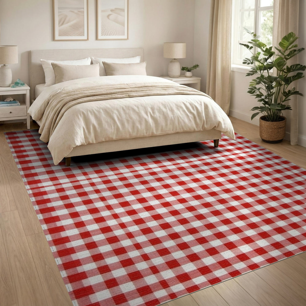Red Gingham Checkered Red Area Rug