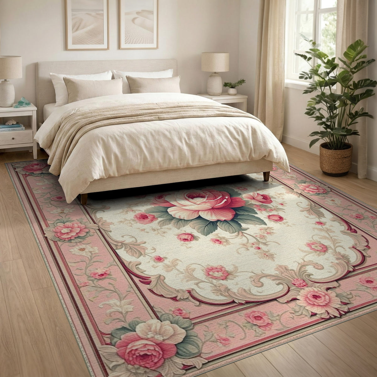 Pink Rose Floral Vintage Area Rug
