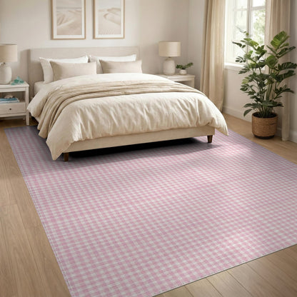 Pink Washable Pink Gingham Checkered Washable Area Rug