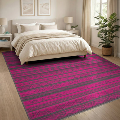Bold Pink Tribal Striped Area Rug