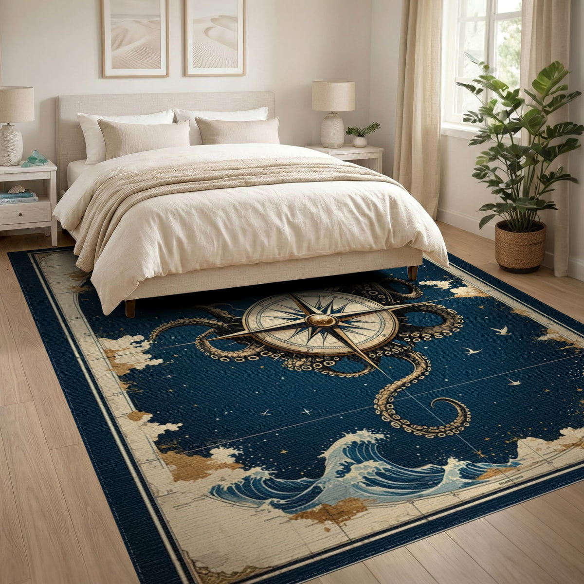 Octopus Compass Vintage Area Rug
