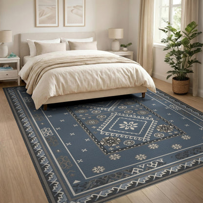 Blue Heritage Tribal Blue and Teal Area Rug
