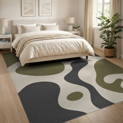 Olive Green Organic Abstract Area Rug