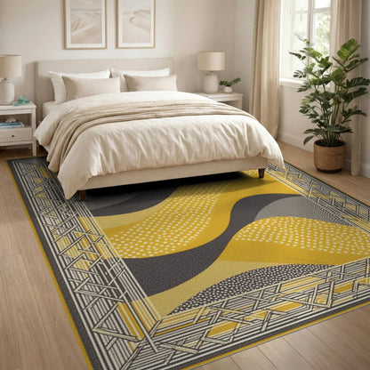 Geometric Modern Yellow Geometric Wave Area Rug