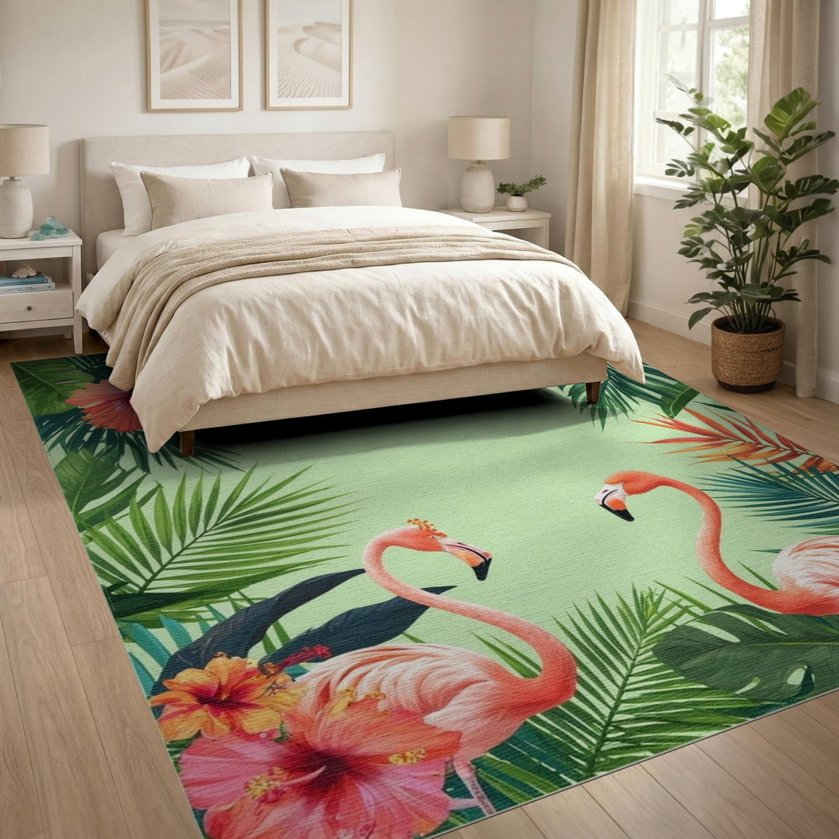 Pink Flamingo Hibiscus Area Rug