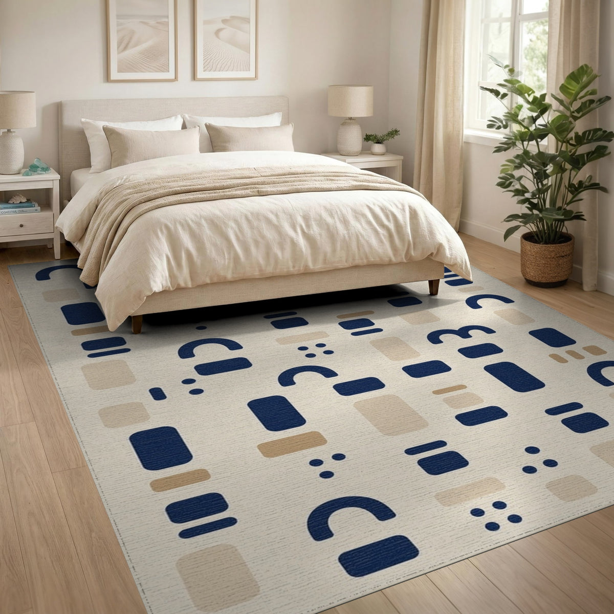 Blue and Teal Geometric Modern Navy Geometric Area Rug