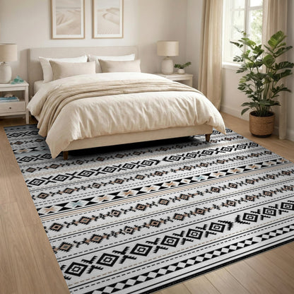 Black White Geometric Tribal Area Rug