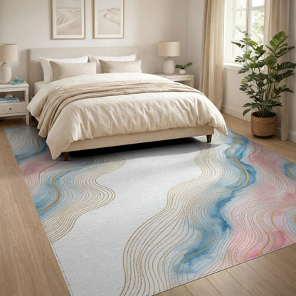 Pink Blue Wave Abstract Area Rug