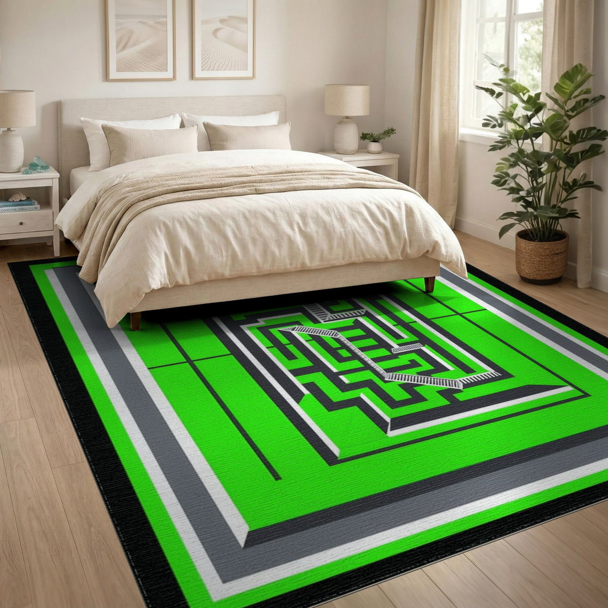Green Geometric Modern Green Geometric Maze Area Rug