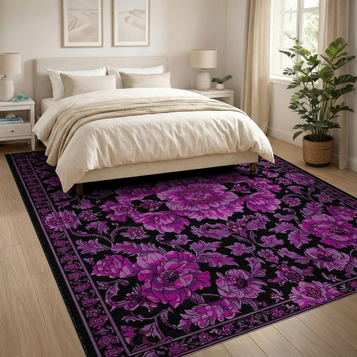 Purple Floral Vintage Area Rug
