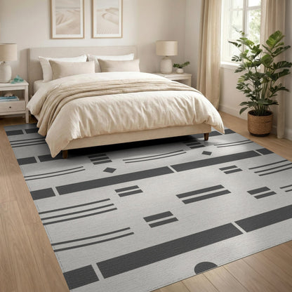 Grey Geometric Lines Washable Area Rug