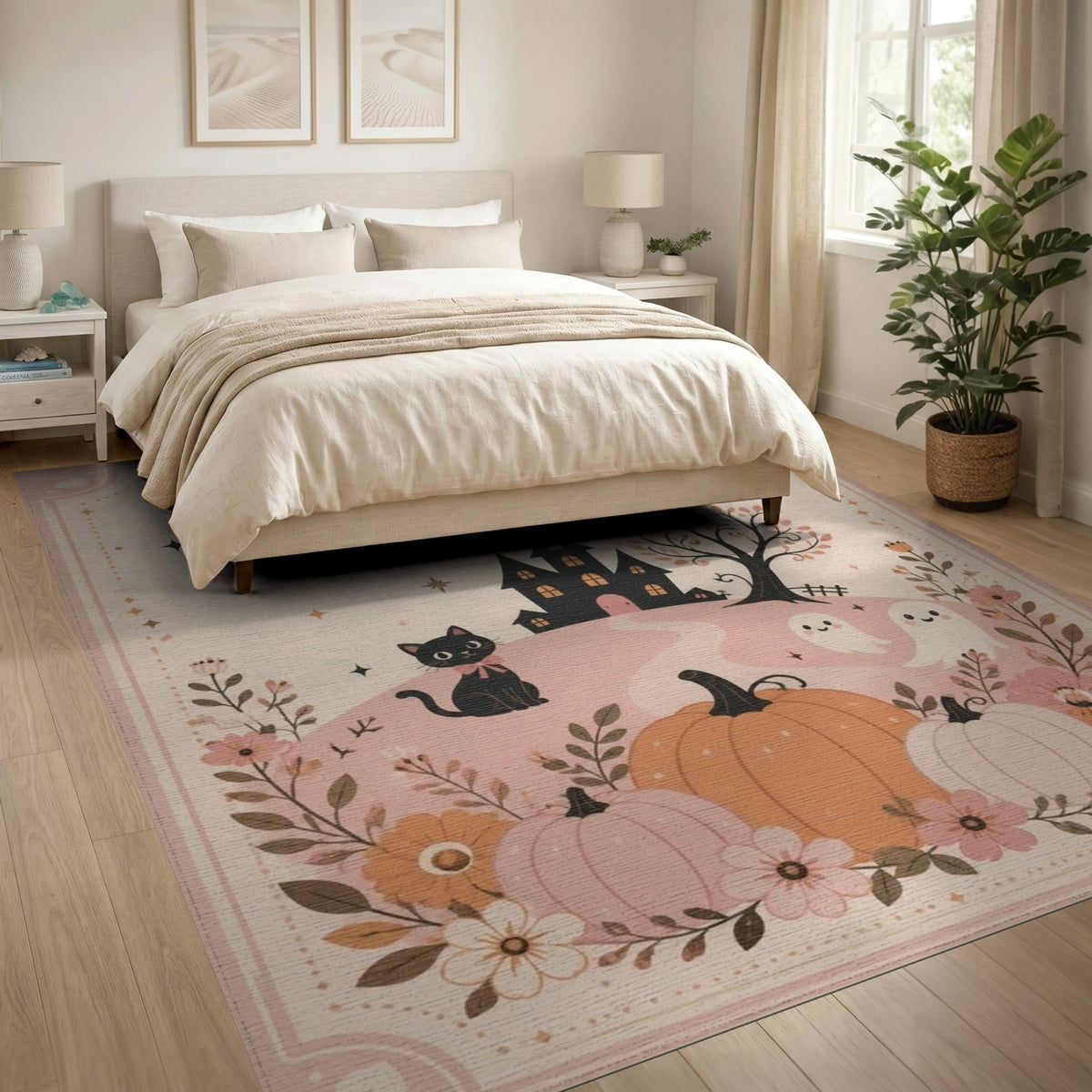 Pink Halloween Kids Cartoon Area Rug