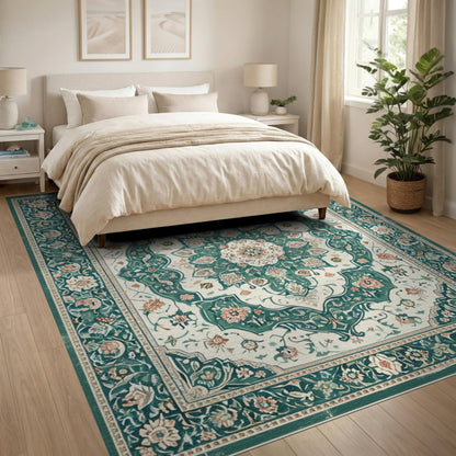 Teal Floral Persian Medallion Area Rug