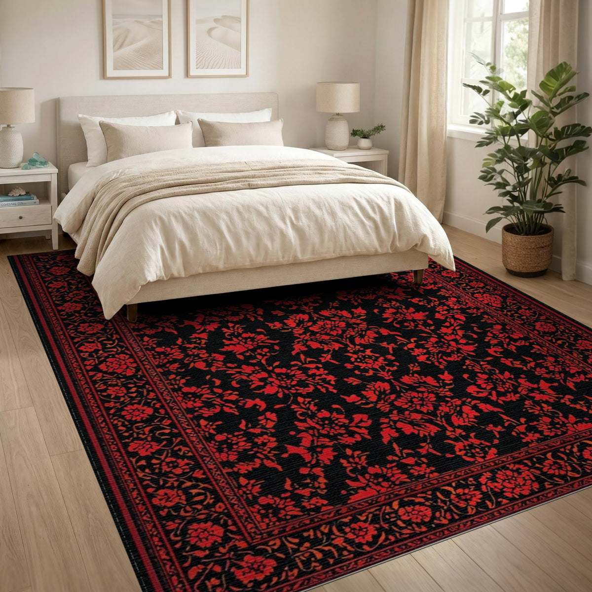 Red ODIKA Red Floral Persian Area Rug